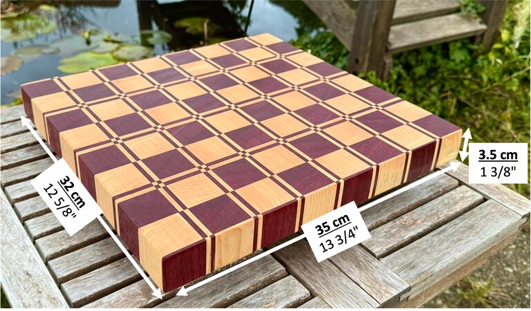 Bauanleitung Stirnholz-Schneidebrett – Purpleheart-Karomuster Nr. 25
