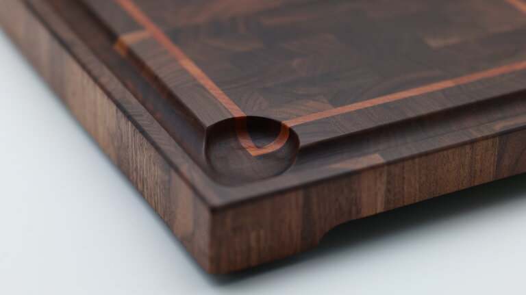 Konfigurierbares Stirnholz-Schneidebrett – Walnuss mit hellem Inlay